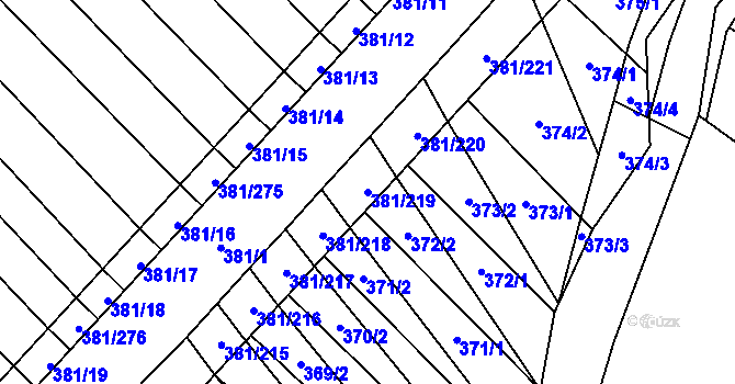 Parcela st. 381/219 v KÚ Skoronice, Katastrální mapa