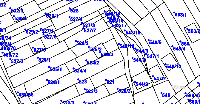 Parcela st. 524/3 v KÚ Skoronice, Katastrální mapa