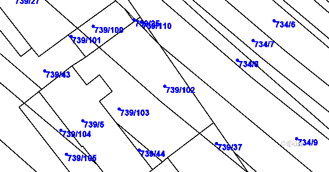 Parcela st. 739/102 v KÚ Skoronice, Katastrální mapa