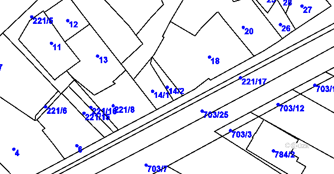 Parcela st. 14/2 v KÚ Skoronice, Katastrální mapa