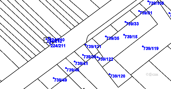 Parcela st. 739/121 v KÚ Skoronice, Katastrální mapa