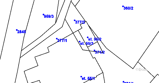 Parcela st. 55/3 v KÚ Petrovice u Skorošic, Katastrální mapa