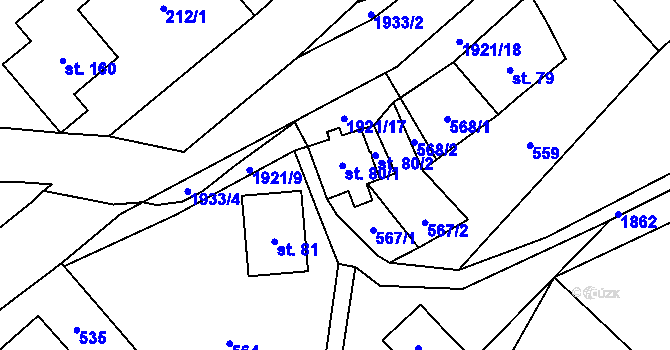 Parcela st. 80/1 v KÚ Tomíkovice, Katastrální mapa