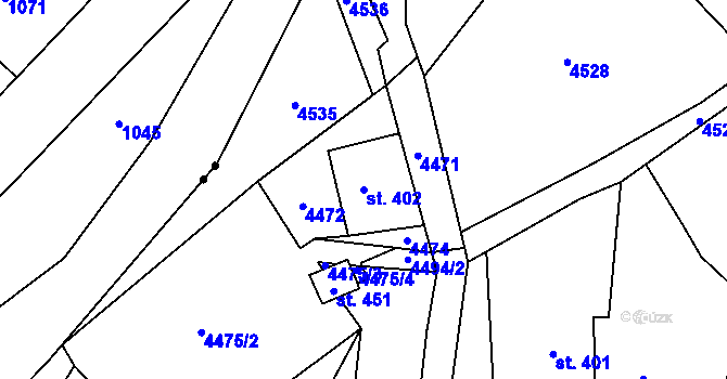 Parcela st. 402 v KÚ Horní Skorošice, Katastrální mapa