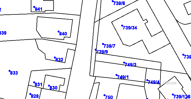 Parcela st. 739/9 v KÚ Skorotice u Ústí nad Labem, Katastrální mapa