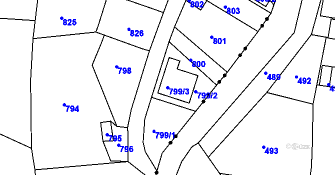 Parcela st. 799/3 v KÚ Skorotice u Ústí nad Labem, Katastrální mapa