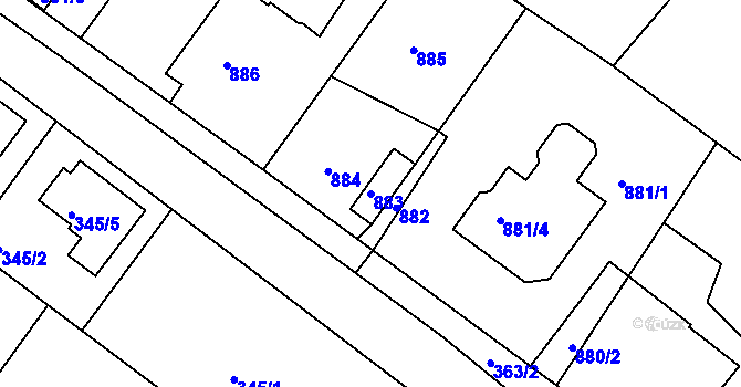 Parcela st. 883 v KÚ Skorotice u Ústí nad Labem, Katastrální mapa