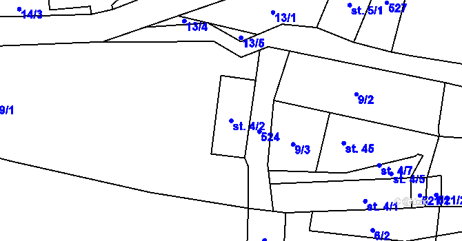 Parcela st. 4/2 v KÚ Chlébské, Katastrální mapa