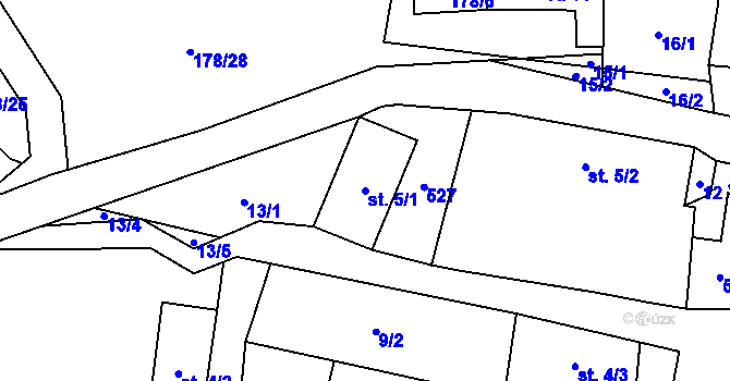 Parcela st. 5/1 v KÚ Chlébské, Katastrální mapa