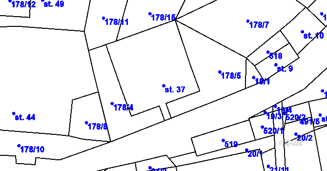 Parcela st. 37 v KÚ Chlébské, Katastrální mapa