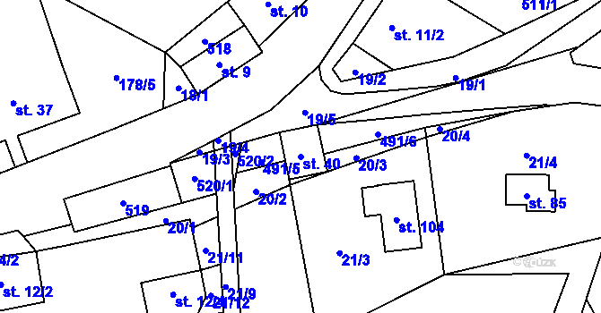 Parcela st. 40 v KÚ Chlébské, Katastrální mapa