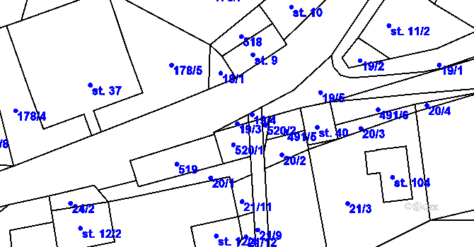 Parcela st. 19/3 v KÚ Chlébské, Katastrální mapa