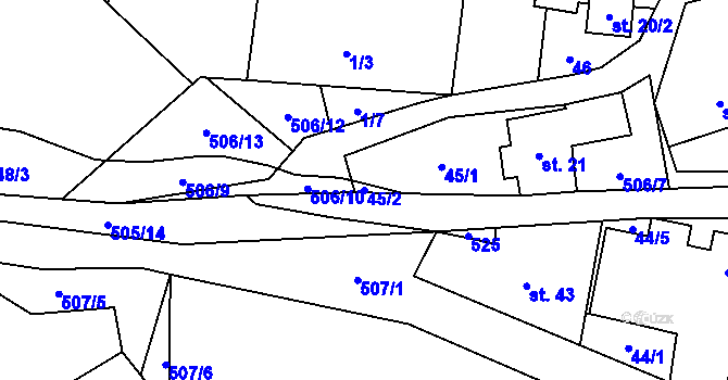 Parcela st. 45/2 v KÚ Chlébské, Katastrální mapa