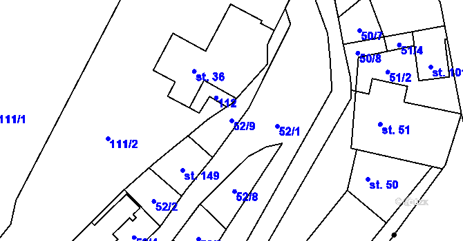 Parcela st. 52/9 v KÚ Chlébské, Katastrální mapa