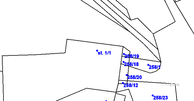 Parcela st. 1/1 v KÚ Skorotice, Katastrální mapa