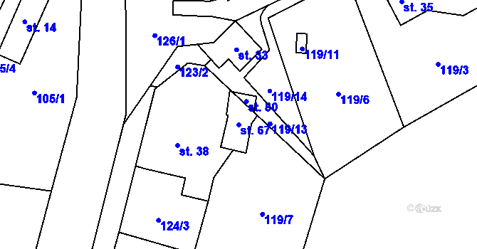 Parcela st. 67 v KÚ Skorotice, Katastrální mapa