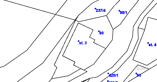 Parcela st. 3 v KÚ Bošín u Chocně, Katastrální mapa