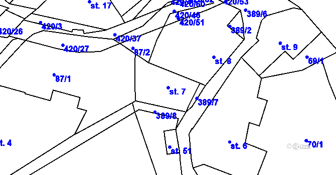 Parcela st. 7 v KÚ Bošín u Chocně, Katastrální mapa
