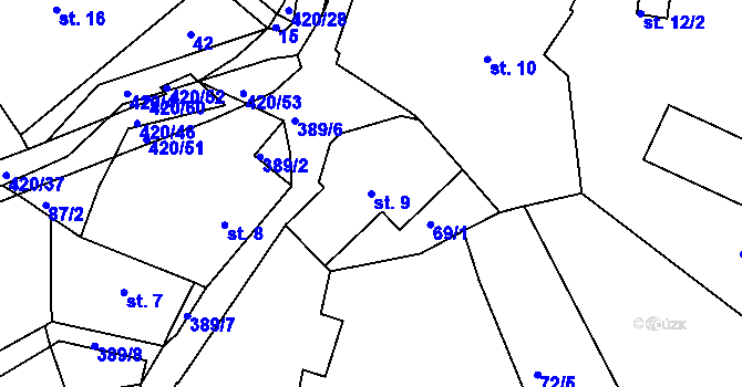 Parcela st. 9 v KÚ Bošín u Chocně, Katastrální mapa