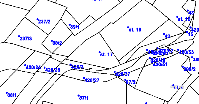 Parcela st. 17 v KÚ Bošín u Chocně, Katastrální mapa