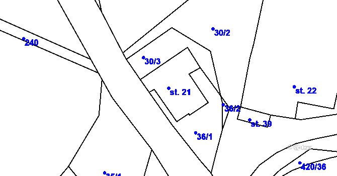 Parcela st. 21 v KÚ Bošín u Chocně, Katastrální mapa