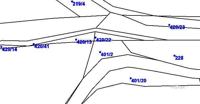 Parcela st. 401/2 v KÚ Bošín u Chocně, Katastrální mapa