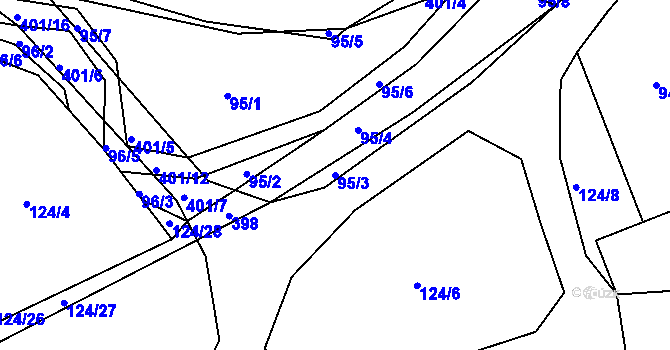 Parcela st. 95/3 v KÚ Bošín u Chocně, Katastrální mapa