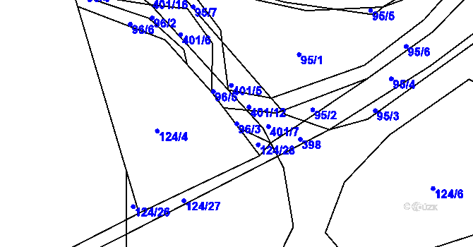 Parcela st. 96/3 v KÚ Bošín u Chocně, Katastrální mapa