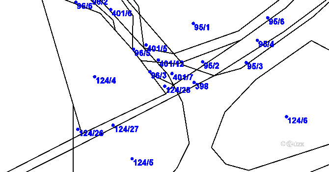Parcela st. 124/28 v KÚ Bošín u Chocně, Katastrální mapa