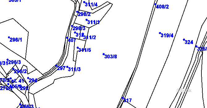 Parcela st. 303/8 v KÚ Bošín u Chocně, Katastrální mapa