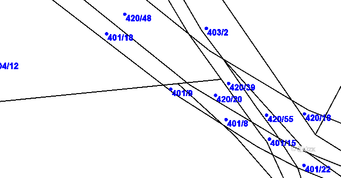 Parcela st. 401/9 v KÚ Bošín u Chocně, Katastrální mapa