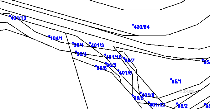 Parcela st. 401/16 v KÚ Bošín u Chocně, Katastrální mapa