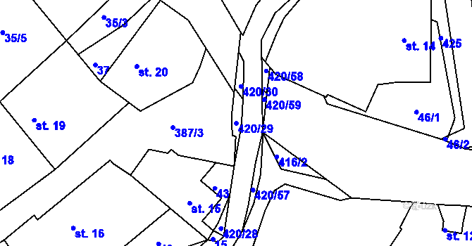 Parcela st. 420/29 v KÚ Bošín u Chocně, Katastrální mapa