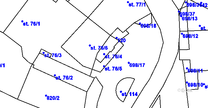 Parcela st. 76/4 v KÚ Skořenice, Katastrální mapa