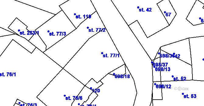 Parcela st. 77/1 v KÚ Skořenice, Katastrální mapa