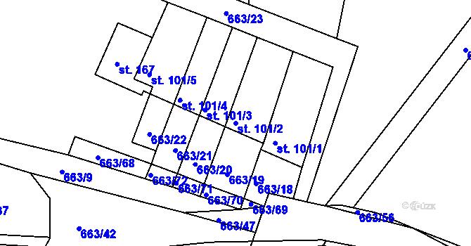 Parcela st. 101/2 v KÚ Skořenice, Katastrální mapa