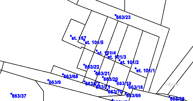 Parcela st. 101/4 v KÚ Skořenice, Katastrální mapa