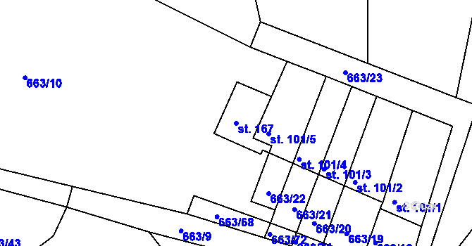 Parcela st. 167 v KÚ Skořenice, Katastrální mapa