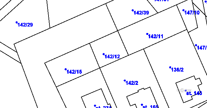 Parcela st. 142/12 v KÚ Skořenice, Katastrální mapa