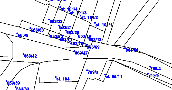Parcela st. 663/69 v KÚ Skořenice, Katastrální mapa