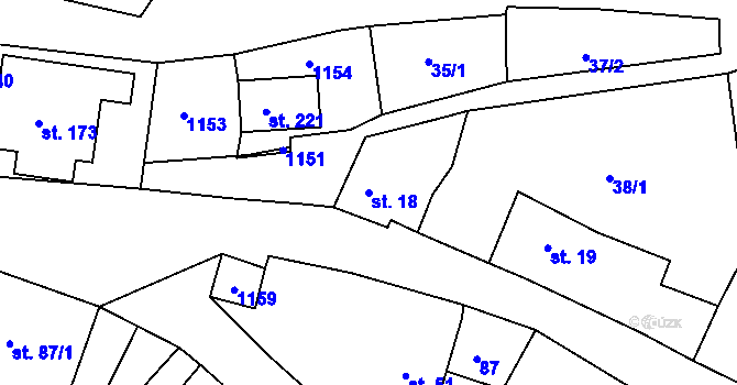 Parcela st. 18 v KÚ Skořice, Katastrální mapa