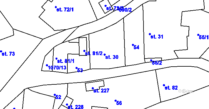 Parcela st. 30 v KÚ Skořice, Katastrální mapa