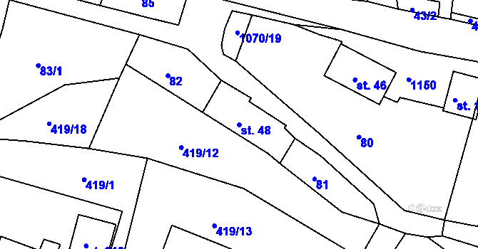 Parcela st. 48 v KÚ Skořice, Katastrální mapa