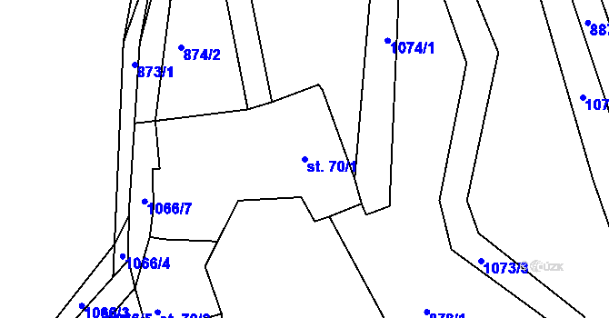 Parcela st. 70/1 v KÚ Skořice, Katastrální mapa