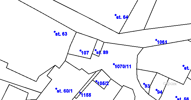 Parcela st. 89 v KÚ Skořice, Katastrální mapa