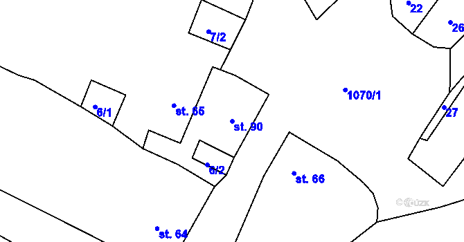 Parcela st. 90 v KÚ Skořice, Katastrální mapa
