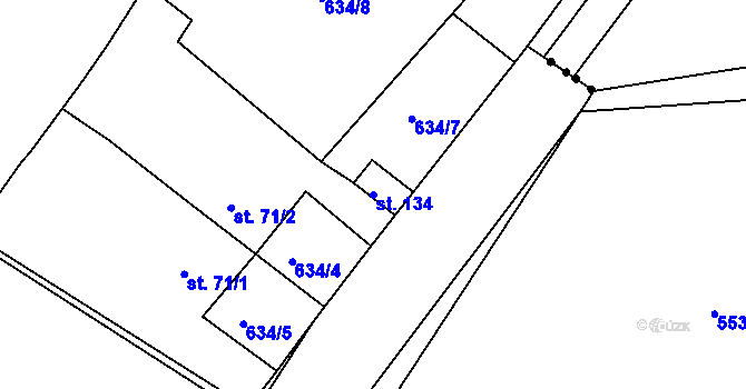 Parcela st. 134 v KÚ Skořice, Katastrální mapa