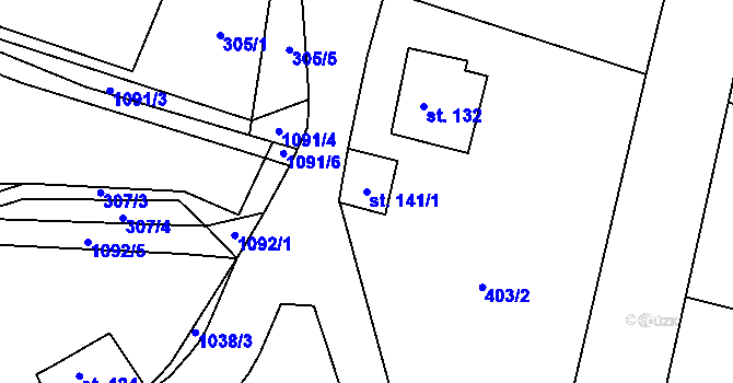 Parcela st. 141/1 v KÚ Skořice, Katastrální mapa