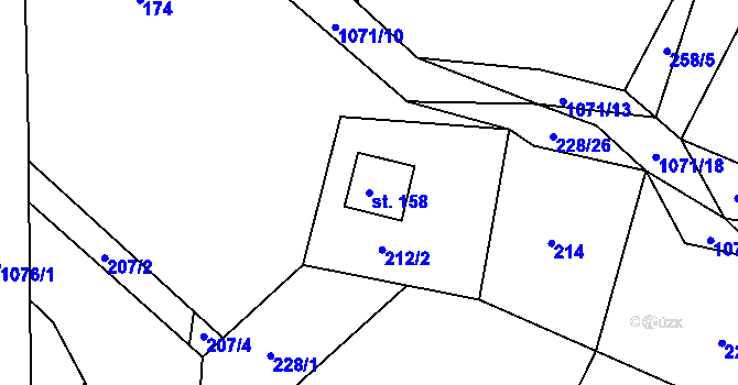 Parcela st. 158 v KÚ Skořice, Katastrální mapa