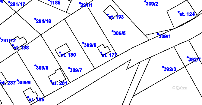 Parcela st. 177 v KÚ Skořice, Katastrální mapa